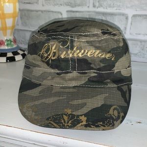 Budweiser cap ladies camo one size fits most. Newsboy hat.